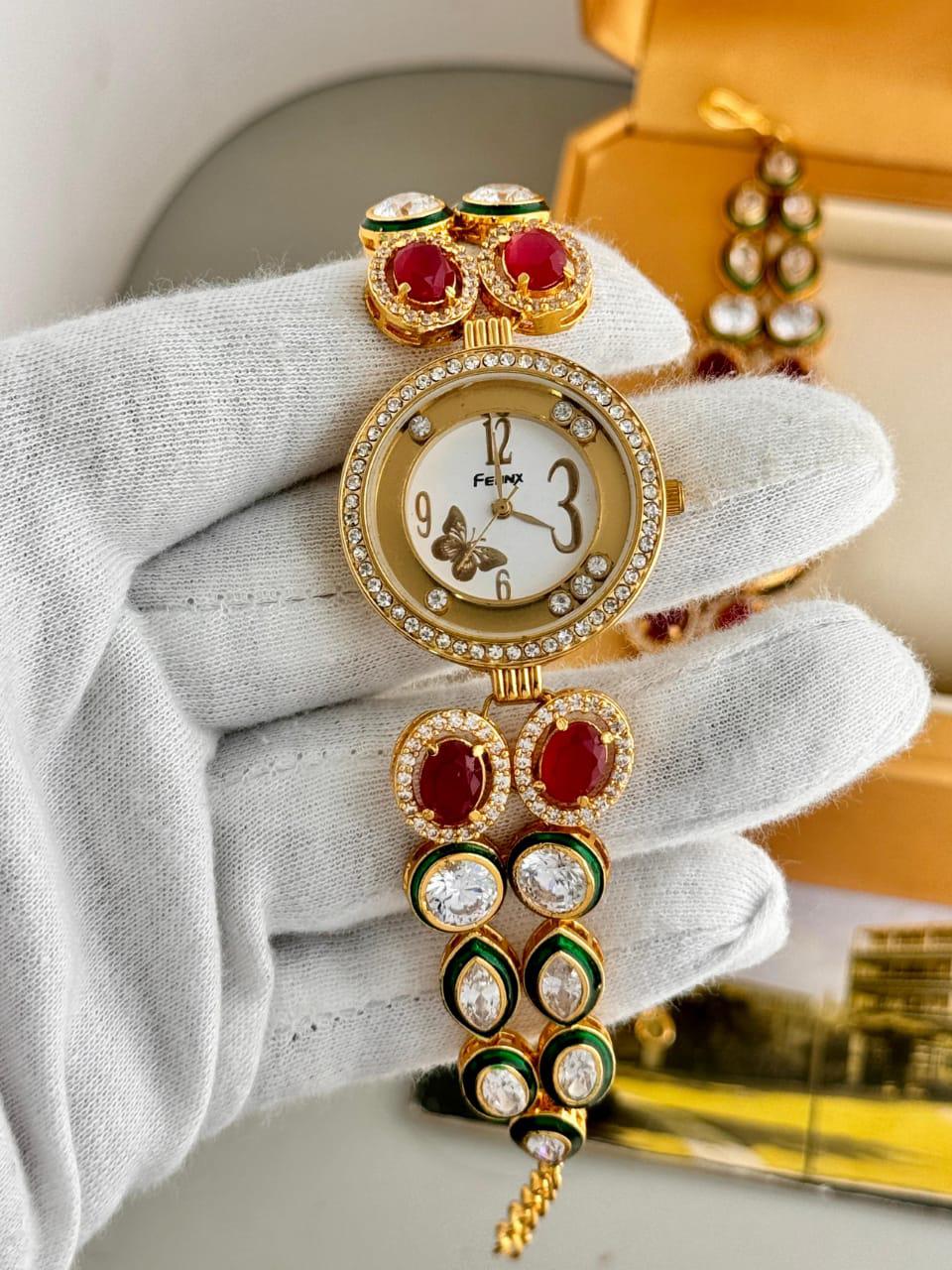 Elegant Kundan Stone Wrist Watch