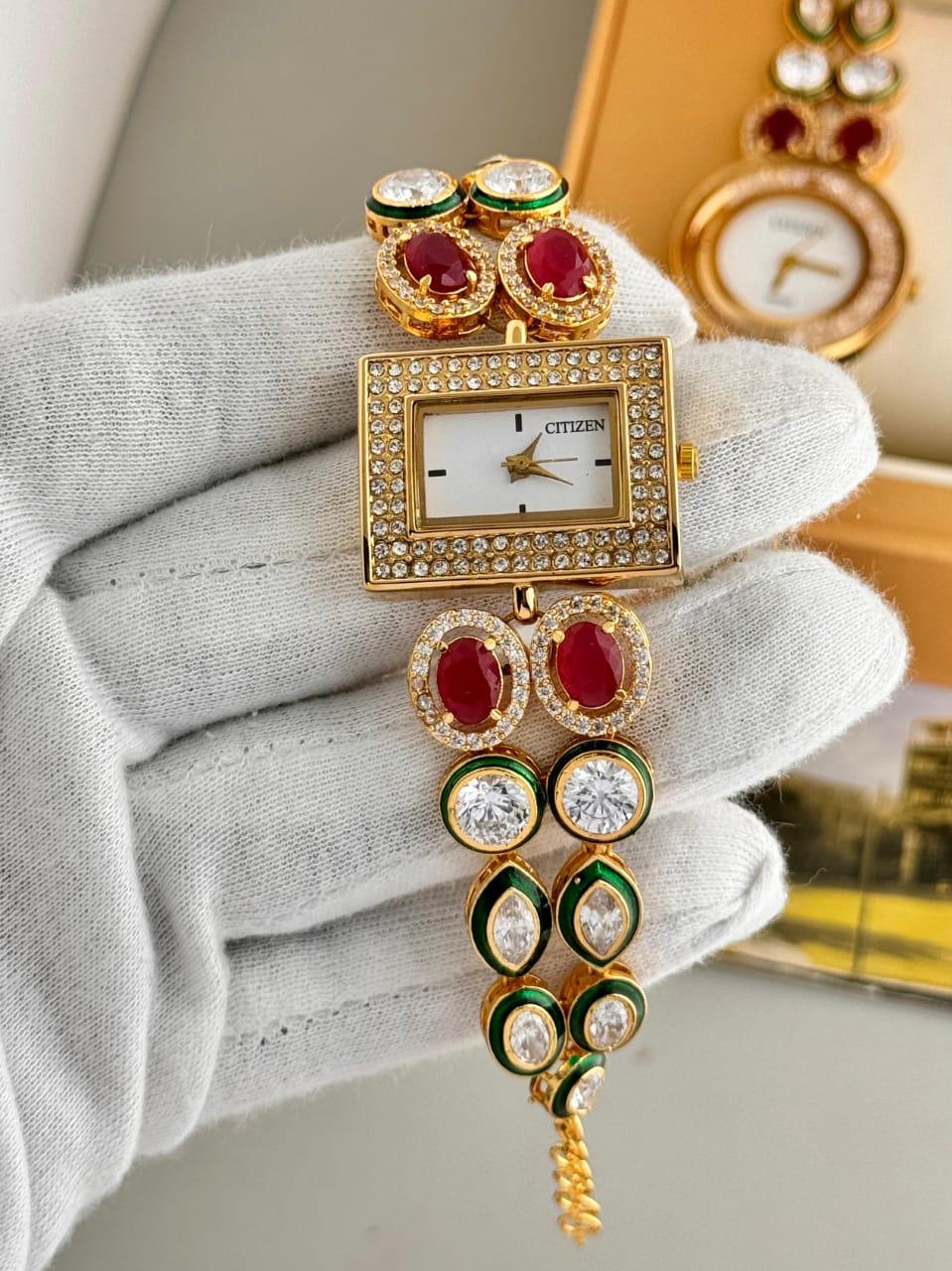 Elegant Kundan Stone Wrist Watch