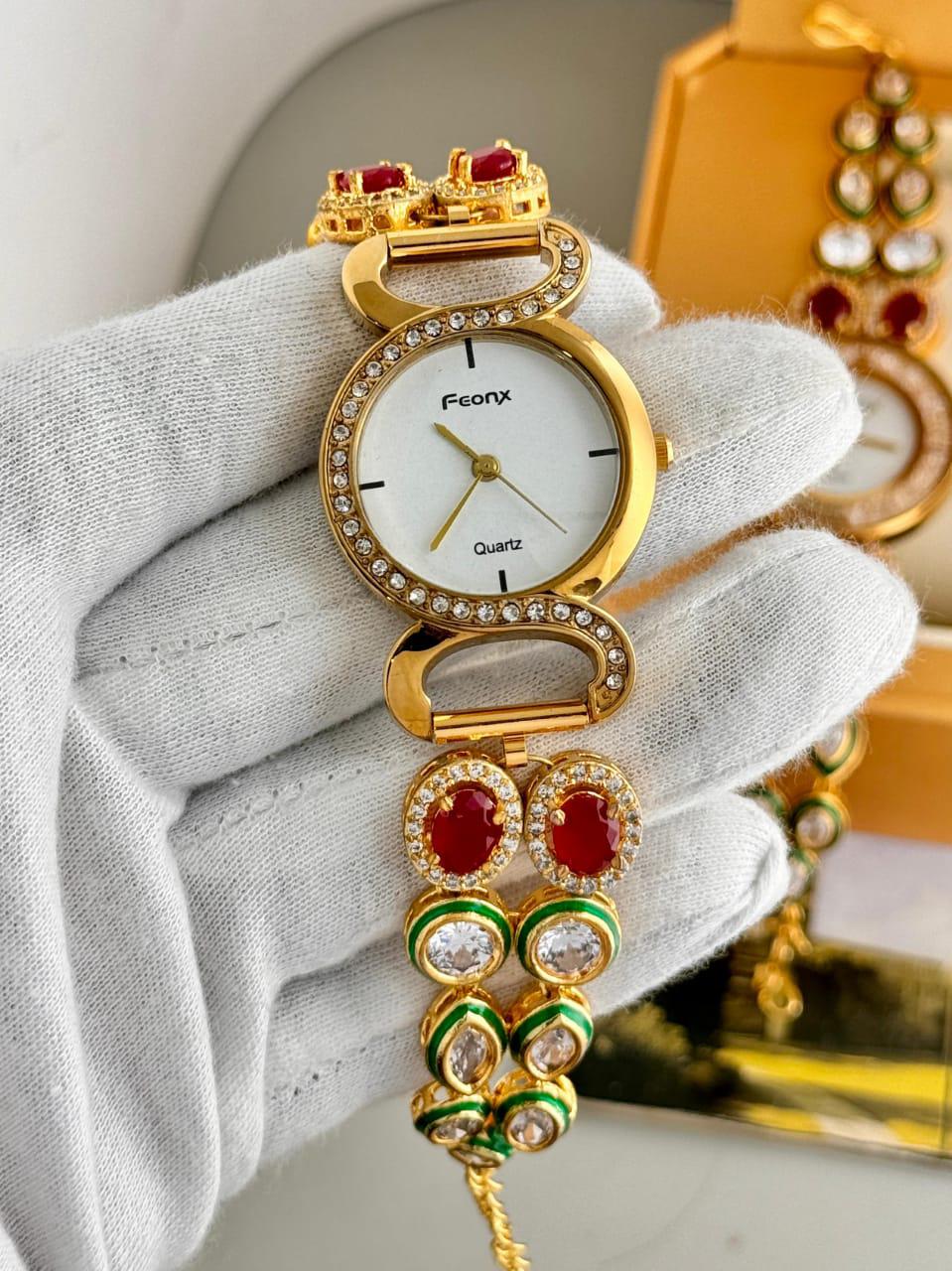 Elegant Kundan Stone Wrist Watch