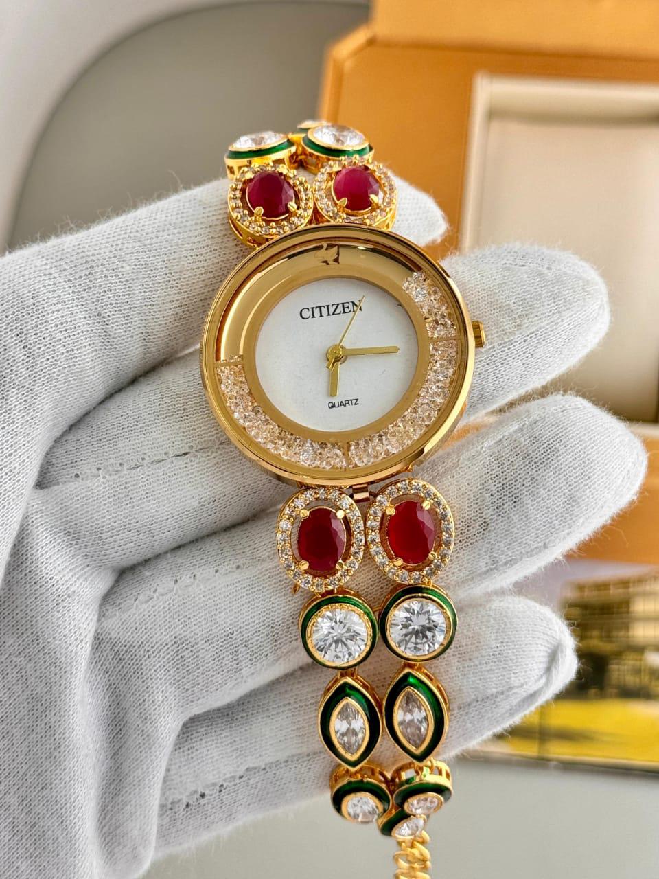 Elegant Kundan Stone Wrist Watch
