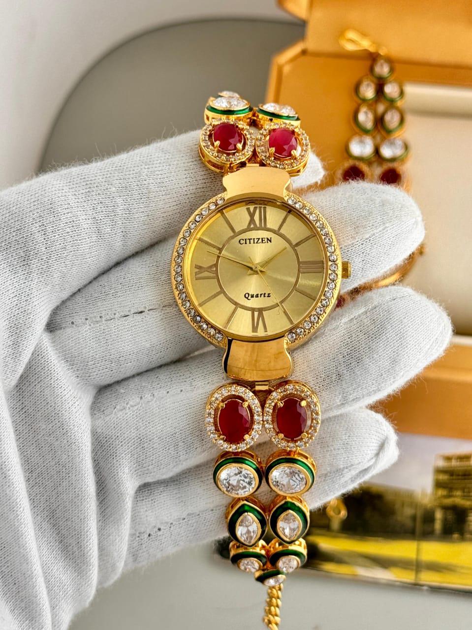 Elegant Kundan Stone Wrist Watch