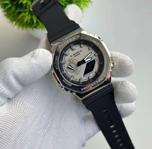 G-SHOCK-2100 SILVER-BLACK Metal Body