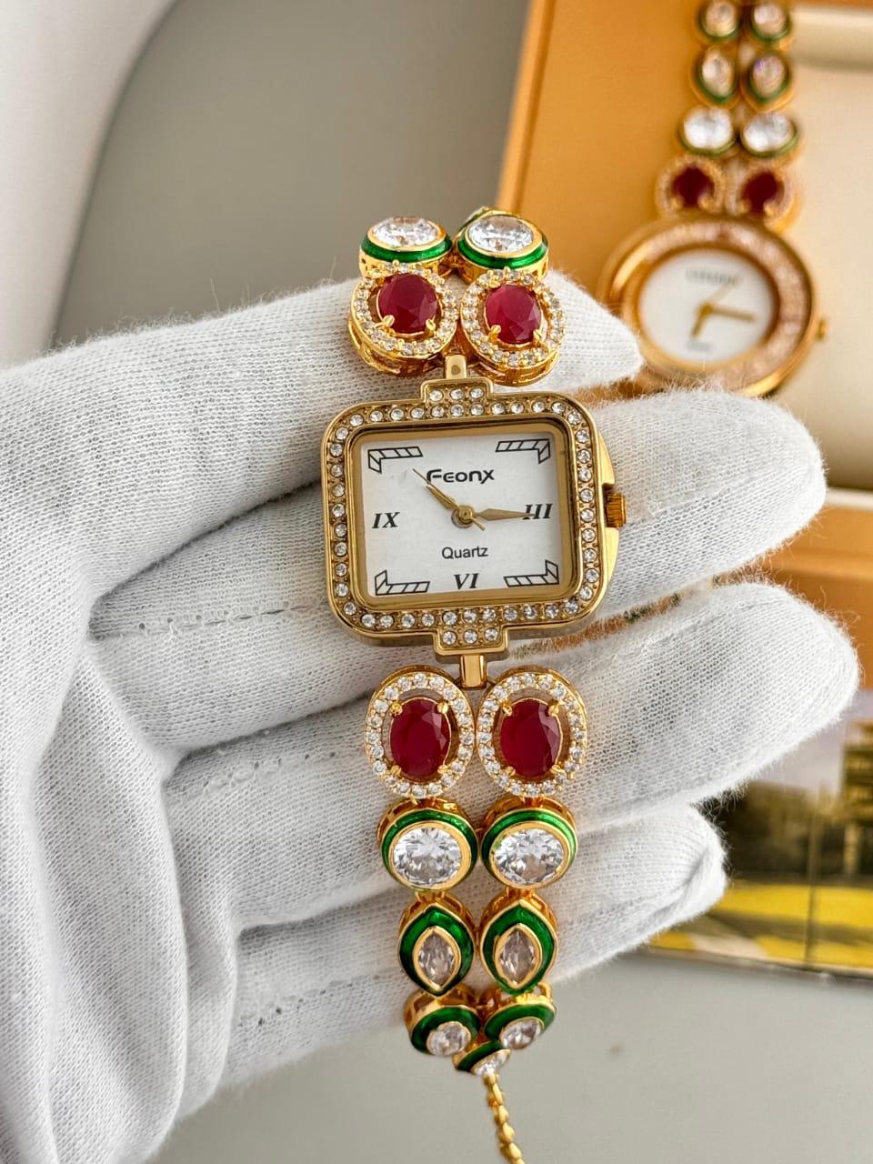 Elegant Kundan Stone Wrist Watch