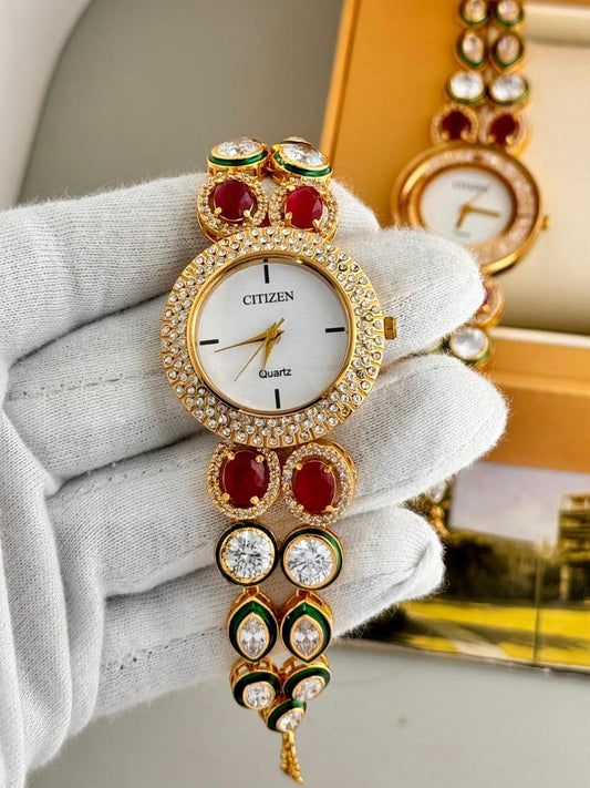 Elegant Kundan Stone Wrist Watch